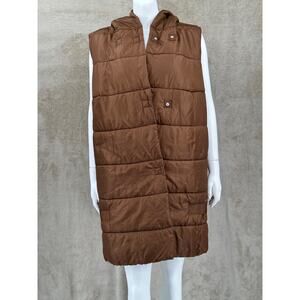 Samoon Jacket Womens 12 Brown Hooded Long Quilted Puffer Vest Outerwear Winter
